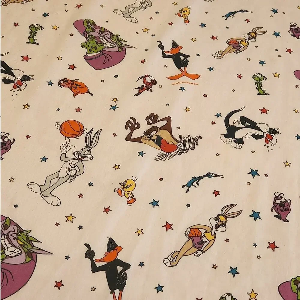 Vintage Space Jam Twin Flat Sheet 1996 Warner Bros. Looney Tunes '90s Bugs Bunny